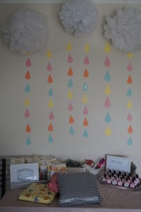 Rain clouds baby shower decorations. Very inexpensive decoration