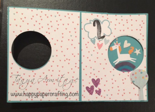 Inside image of peek-a-boo card using CTMH little dreamer paper packet and complements